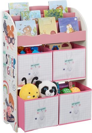 Дитяча полиця Relaxdays, мотив героїні, книжкові відділення та коробки для іграшок, HWD 93 x 63 x 28 см, полиця для дитячої кімнати, барвиста