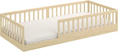Ліжко-підлога CADANI Timi 2в1 Монтессорі 120x200 см для дітей з бортиками, ламелями, з масиву сосни, біле. 3 варіанти збірки, до 200 кг, розбірне.