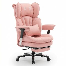 Ергономічне офісне крісло Efomao для дому та геймінгу, шкірзам PU, чорно-рожеве, до 200 кг, з підставкою для ніг та підтримкою попереку