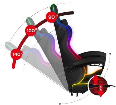 Ігрове крісло Huzaro Force 4.7 до 140 кг, нахил, підлокітники, подушка, підставка для ніг, RGB сітка (чорна)