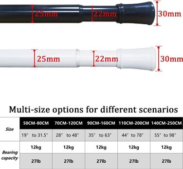 Карниз для штор без свердління Регульована телескопічна штанга Карниз для штор Пружний затискний стрижень для висування поворотом Регульований, для ваших штор, перегородки та балкона 2 шт. и 50-80 см (чорний, 70-120 см ())