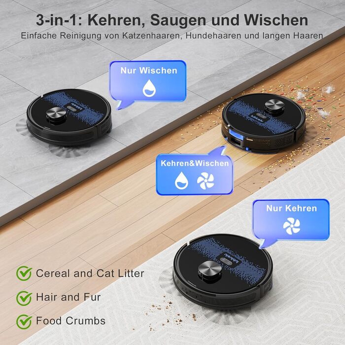 Робот-пилосос Lubluelu SL60 Pro 3-в-1 з док-станцією, Lasernavigation, APP управління, 4500Pa, для твердих поверхонь, килимів, шерсті тварин