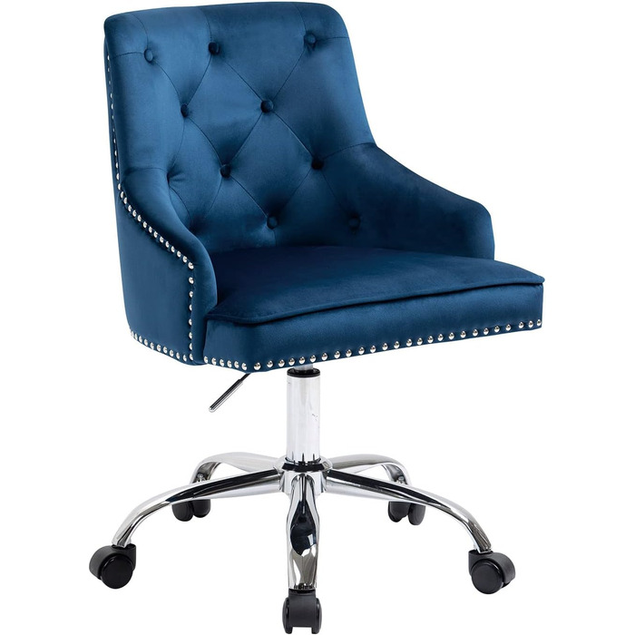 Крісло офісне Fiximaster з велюру, поворотне, з роликами, регульоване по висоті, для макіяжу, з золотими ніжками, сучасне, для офісу, спальні або туалетного столика, до 135 кг (Блакитне)
