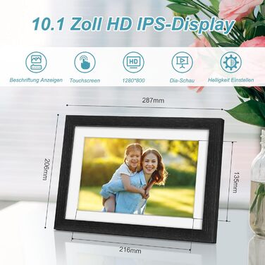 Цифровий рамка для фотографій з дерева, Wi-Fi, 32GB, 10.1 дюйма, IPS сенсорний екран, Frameo APP, подарунок, дуб (чорний дуб)