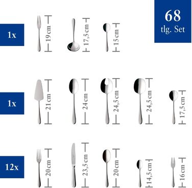 Набір столових приборів Villeroy & Boch Oscar, 68 предметів, 12 осіб, нержавіюча сталь