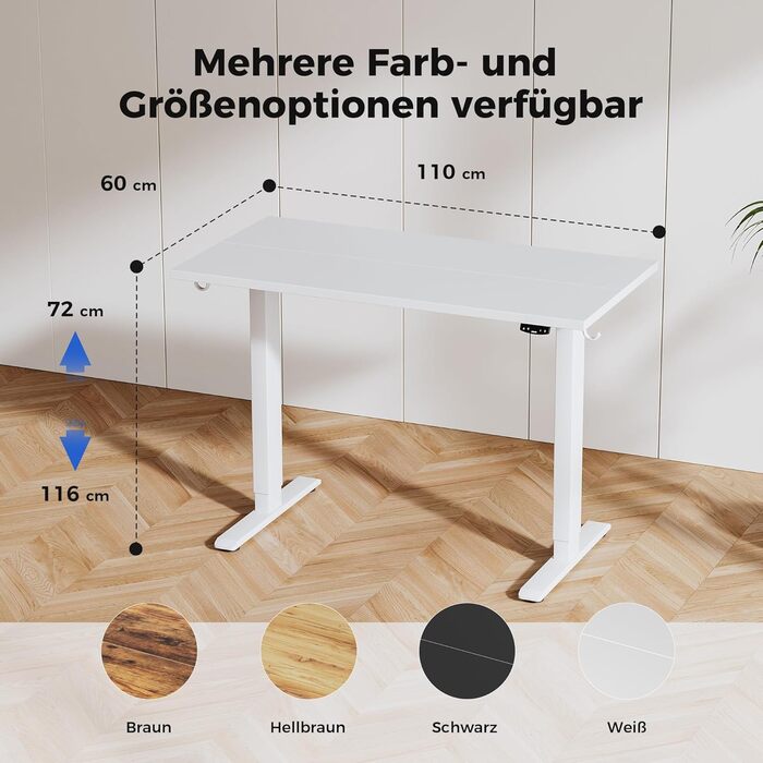 Регульований стіл Agilestic 110x60 см: електричний, з пам'яттю, ергономічний, для офісу та дому (білий)