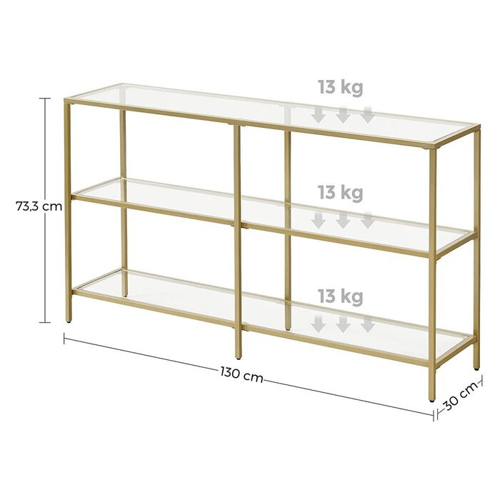 Консольний столик з 3 ярусами - Gold + Transparent