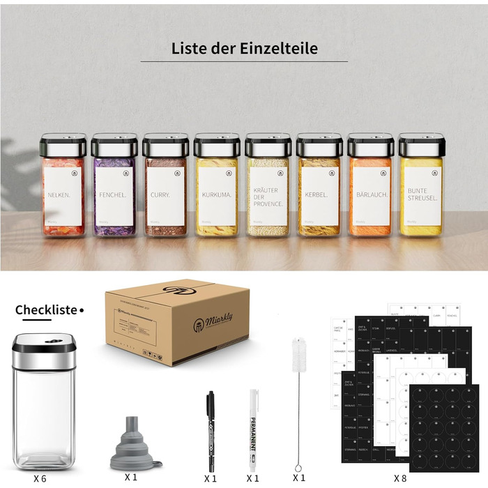 Набір скляних банок для спецій Miorkly з дозатором, 24 шт.