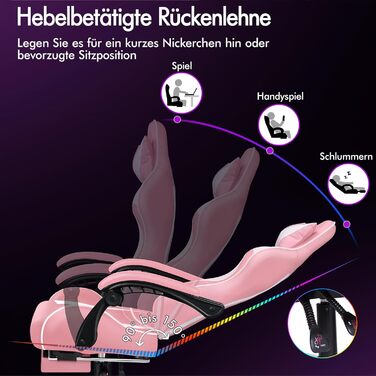 Ігровий крісло Alfordson з регульованою підніжкою, 8 точками масажу, нахилом 150°, PU-шкіра, чорний (Eryx - Рожевий, серія Eryx)