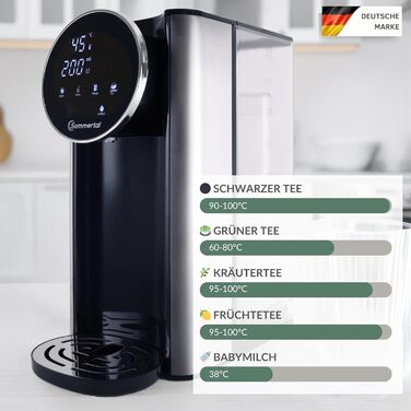 Гарячий водопостачальник Sommertal HW400 Businessline XXL: миттєва вода 45-100°C, 4L бак, сенсорний дисплей, функція дитячого харчування