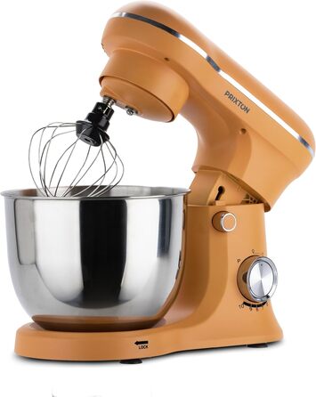 Міксер Prixton KR250 для випічки, 1500 Вт, 10 швидкостей, чаша 5 л з нержавіючої сталі, 3 насадки, прозорий ковпак (Оранжевий)