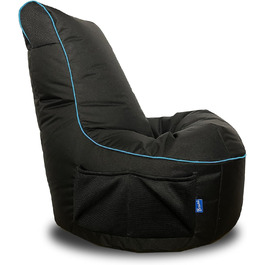 Чорна ігрова подушка для ігор зі спинкою та відділенням, підходить для внутрішнього та зовнішнього використання, виробництво Німеччина (чорний/синій)