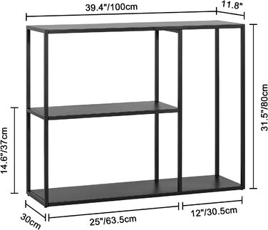 Консольний стіл HDANI, Приставний столик, 3 полиці, Метал, Вітальня/Передпокій, 1003080см, Чорний