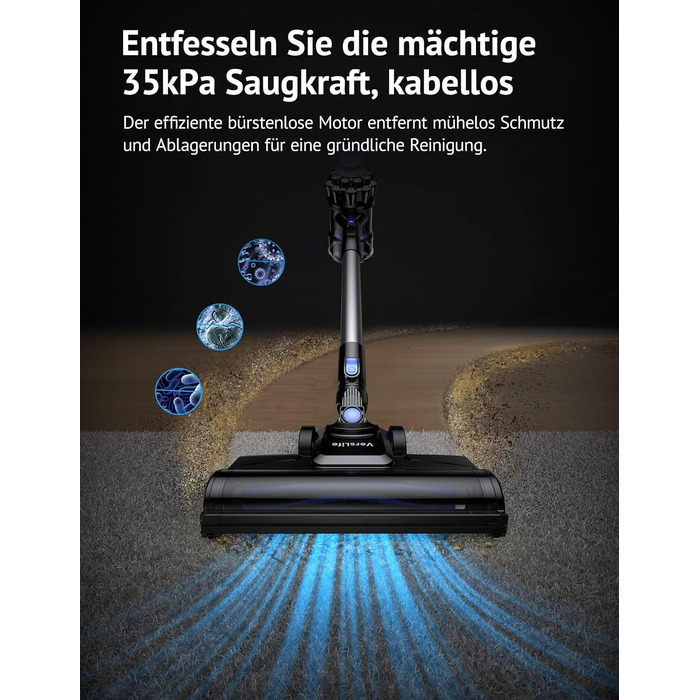 Акумуляторний пилосос VersLife S7, Акумуляторний пилосос 26KPa Акумуляторний час роботи до 35 хвилин, Акумуляторний пилосос 6-в-1 зі знімною батареєю, Самонесучий пилосос для твердої підлоги/килимів/шерсті домашніх тварин