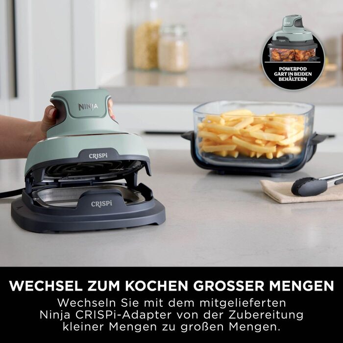 Ninja CRISPi Airfryer: Фритюрниця-конвекційна піч, 3.8 л, 4-в-1, 1700 Вт, Sage (FN101EUSTGD)