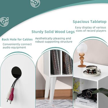 Сумка для вінілових платівок на 160 платівок, органайзер для вінілу, підставка для програвача, білий, Mid-Century дизайн