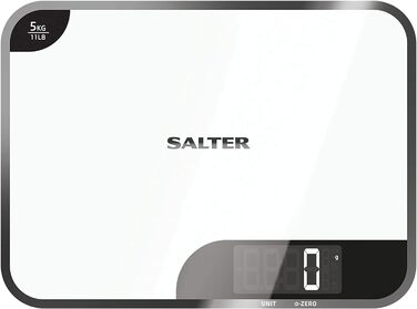 Цифрові кухонні ваги Salter 1079 WHDR - світлодіодний дисплей, що легко читається, подвійна функція, дуже велика глянцева платформа для різання та зважування, функція тари, місткість 15 кг, вимірювання рідин, білий (макс. 5 кг)
