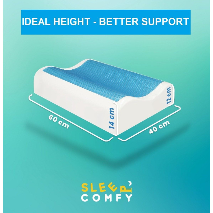 Подушка для сну Comfy Premium Gel Memory Foam: подушка для тих, хто спить на боці, з гелевим охолодженням, 60x40x14/12 см