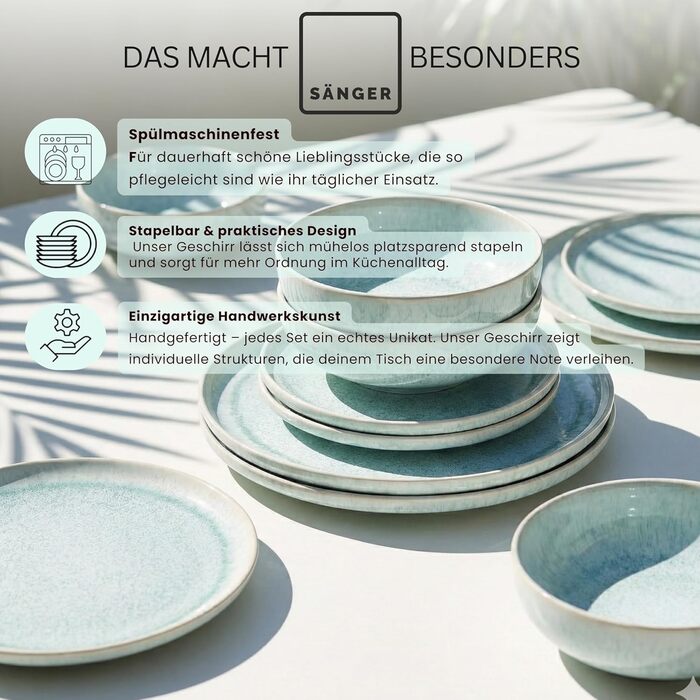 Набір чашок SÄNGER Paros: 4 чашки з порцеляни ручної роботи, 300 мл, набір для кави та чаю, кремовий колір, PREMIUM COLLECTION, 16 предметів