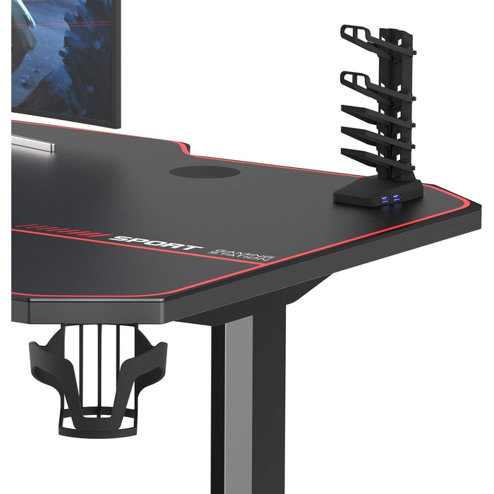 Стіл ігровий SogesHome 140 см, T-подібний, з підставкою для миші, тримачем для напоїв та гачком для навушників, ергономічний, для комп'ютера, офісний