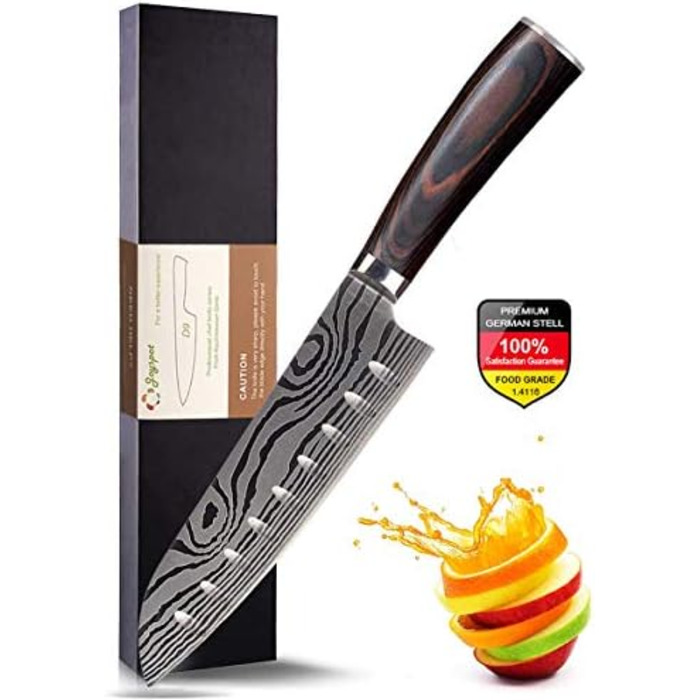 Японський ніж Joyspot Santoku, 18 см, професійний, з нержавіючої сталі, ергономічна ручка, для кухні