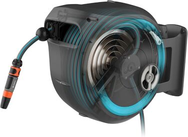 Шланг садовий Gardena RollUp M/L (блакитний) 25 м: гнучкий полив для середніх та великих садів, поворотний, з 25 м шлангом преміум-якості та монтажним комплектом (18620-20)