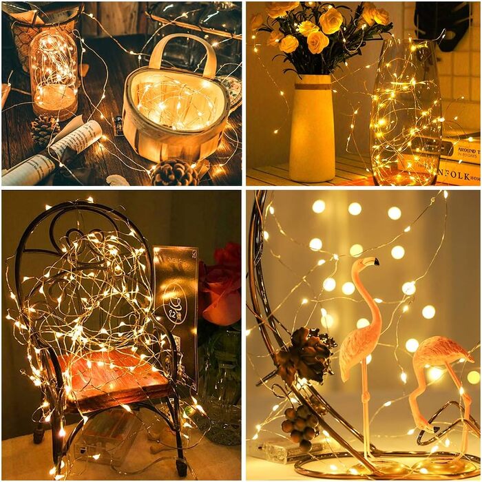 LED гірлянда на батарейках 50м, 500 LED, мідний дріт, зірочки, диммування, пульт, для декору, різдвяні вогні, водонепроникна, для саду, тераси, кімнати