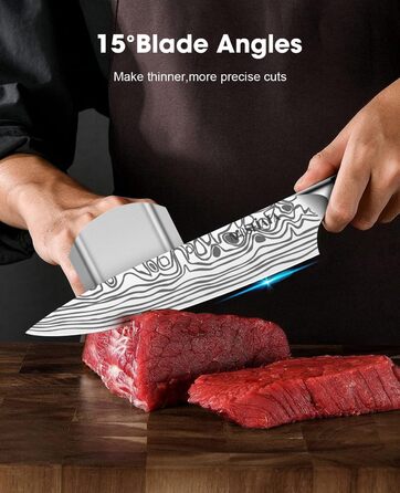 MOSFiATA Набір кухонних ножів: ніж шеф-кухаря та сантку, з нержавіючої сталі, професійний, з подарунковою коробкою