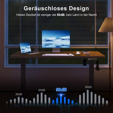 Регульований стіл, електричний, ергономічний: стіл для стояння/сидіння, комп'ютерний стіл для дому/офісу, білий (150 x 60 см, коричневий)