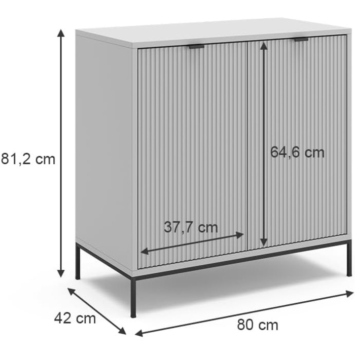 Комод Vicco Eliza, сірий, 80x81.2 см, 2 дверцята, 80x42 см