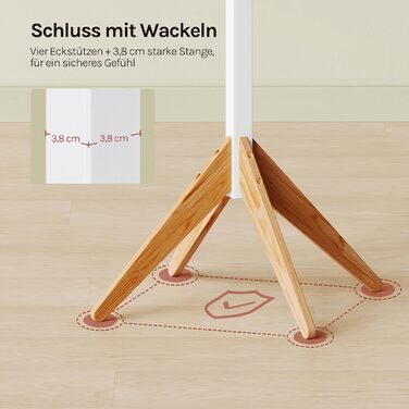 Вільхувана вішалка для одягу WOLTU з 8 гачками, дерев'яна, 180 см, білий+натуральний колір