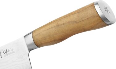 Ніж кухарський Wakoli з дамаської сталі (серцевина VG10) з 20 см лезом – гострий та збалансований – ніж з ручкою з оливкового дерева в подарунковій коробці – ніж кухонний з дамаської сталі для професіоналів та поціновувачів