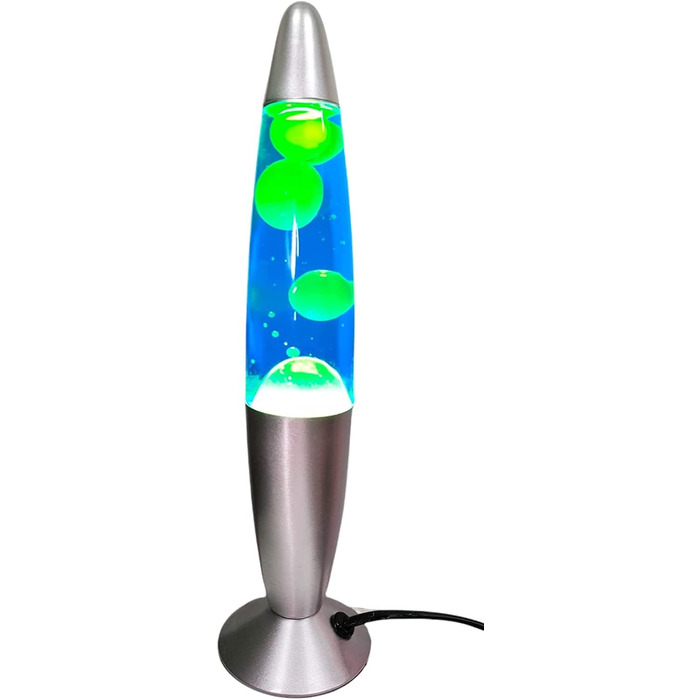 КРУТІ ПОДАРУНКИ Настільна лампа лава, 35 см, синьо-зелена, з вимикачем, в комплекті лампочка E14, плазмові лампи, магма, кольорові медузи