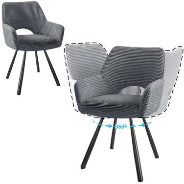 Набір з 4-х обертових стільців для їдальні з підлокітниками, 360° обертання, кухонний стілець, сучасний м'який стілець з тканинною спинкою для кухні, їдальні, спальні, бежевий (360° обертання-сірий, 2 обертові стільці)