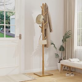 Дерев'яний вішак для одягу з 8 гачками, 30x30x180 см, регульована висота, для прихожої/вітальні