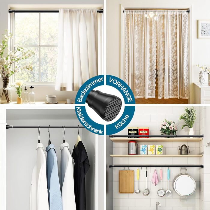 Штанга для штор без свердління AIZESI, 113-197 см, телескопічна, чорна (діаметр 22 мм)