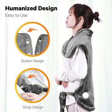 Електричний нагрівальний килимок для спини, шиї та плечей 60x85 см, 4 температурні режими, захист від перегріву, машинне прання, сірий