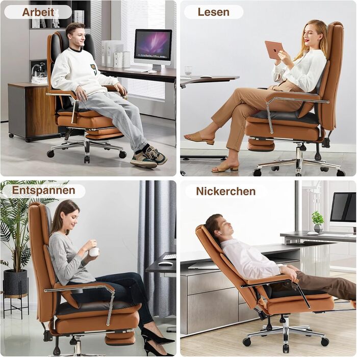 Ергономічне крісло для офісу, шкіра PU, крісло для керівника, 200 кг, з підніжкою та підтримкою попереку, для дому/офісу, регульоване, висока спинка, чорне