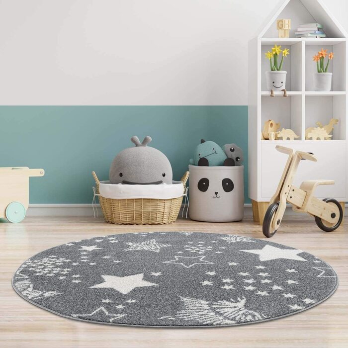 Килим міський Дитячий ковролін - Stars Sky 120 см Round Grey - Модерн для дитячих кімнат