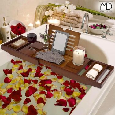 Підставка для ванни ZOLTA - дерев'яна підставка для ванни з тримачем для планшета/книги - підставка для ванни з тримачем для келихів та чашок - для домашнього релаксу - з бамбука, 75-110 x 23 см