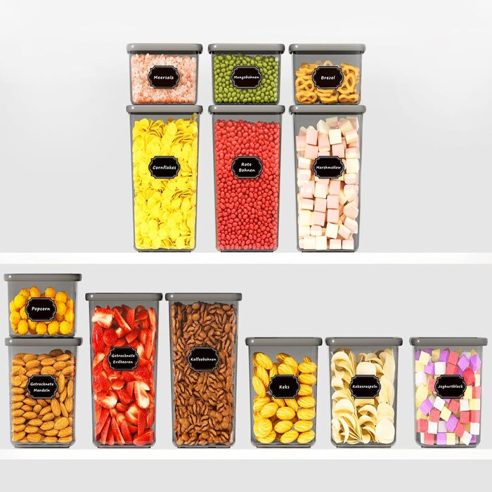 Герметичні контейнери для зберігання продуктів з кришкою, набір 6 шт, сірий (1,8 л)