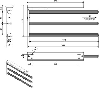Тримач для рушників SOTECH TED, алюміній, 3-ярусний, телескопічний, чорний матовий (325-487 мм)