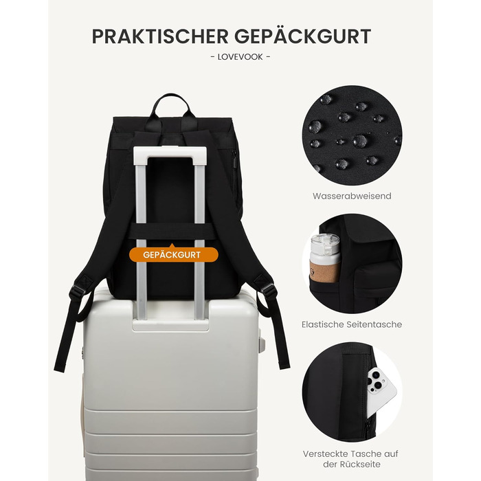 Сумка-рюкзак LOVEVOOK для жінок, легкий шкільний рюкзак для підлітків з відділенням для ноутбука 15.6 дюймів, чорний M-15,6