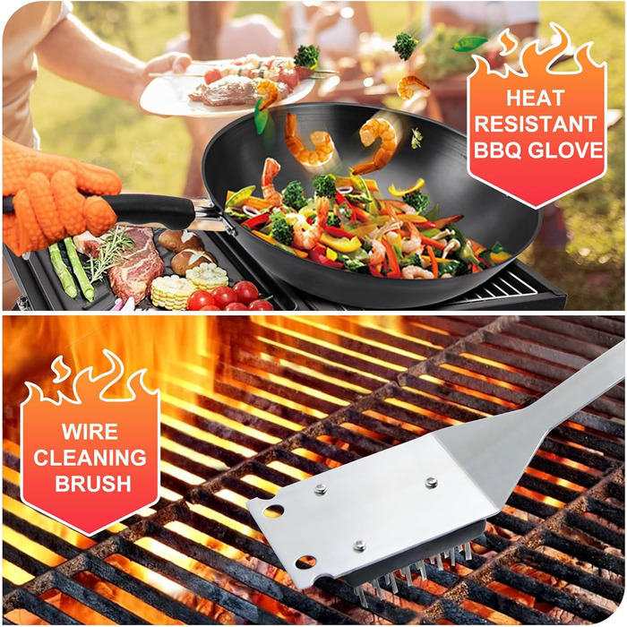 Набір гриля з нержавіючої сталі на 28 предметів з кейсом - аксесуари для гриля, кемпінгу, подарунок для чоловіків