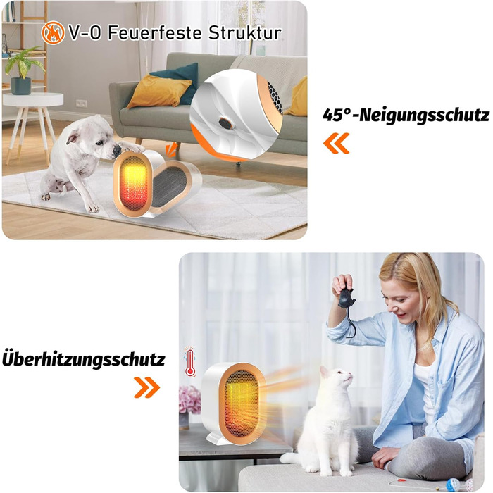 Електричний обігрівач PTC: тихий, керамічний, з регулюванням температури, портативний, з захистом від перегріву та перекидання. Підходить для офісу, дому, гуртожитку