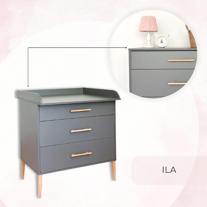 Комод для переодягання дитини ATB ILA з пеленальним столиком, 101 x 85 x 75 см, комплект для дитячої кімнати, функціональні меблі, зручний для малюків з шухлядами, білий/сірий