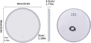 Дзеркало для ванної кімнати LUVODI кругле з підсвічуванням: LED дзеркало 60 см з регульованою яскравістю, 3 кольори світла, сенсорне управління, запобігання запотіванню, енергозбереження, для ванної кімнати, гостьового туалету