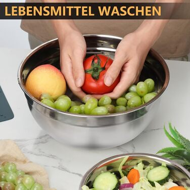 Набір місок для перемішування Hunnycook, 7 шт., нержавіюча сталь, з кришкою, для салатів, миття в посудомийній машині, 5L, 4.5L, 4L, 2.4L, 1.7L, 1.25L, 0.8L, сріблястий