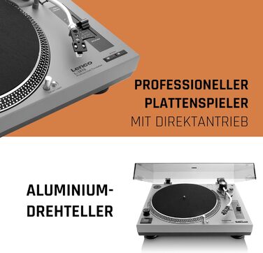 DJ-програвач Lenco L-3810 з прямим приводом, 33/45 об/хв, Pitch-Control, магнітний звукознімач, підсвітка голки, білий (матовий сірий)