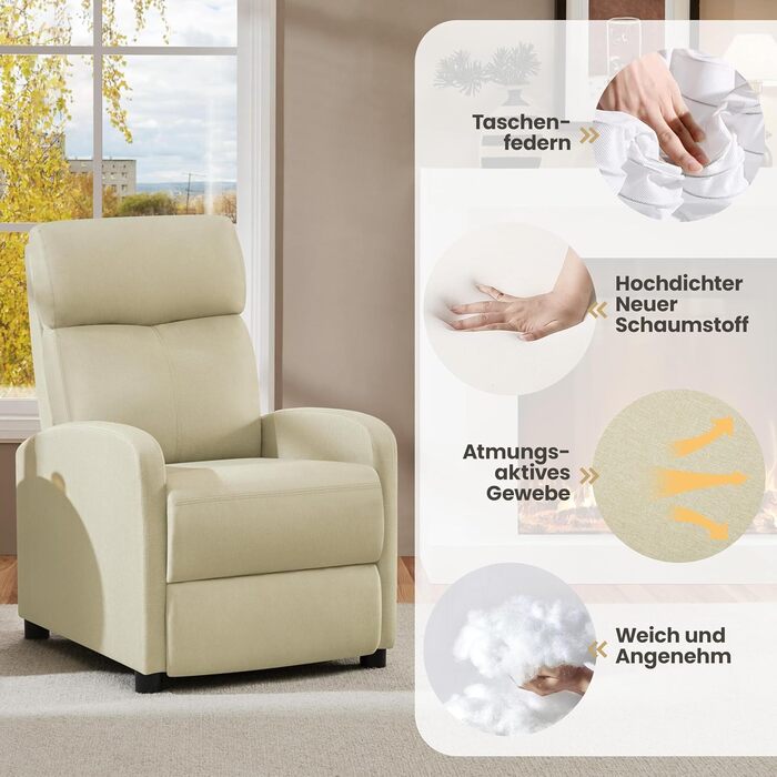 Крісло-релакс Yaheetech для телевізора з регульованою підставкою для ніг, крісло для відпочинку, бежеве, льон